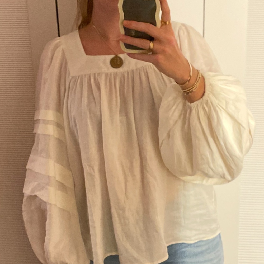 & Other Stories White Puff Sleeve Blouse with Bib Collar